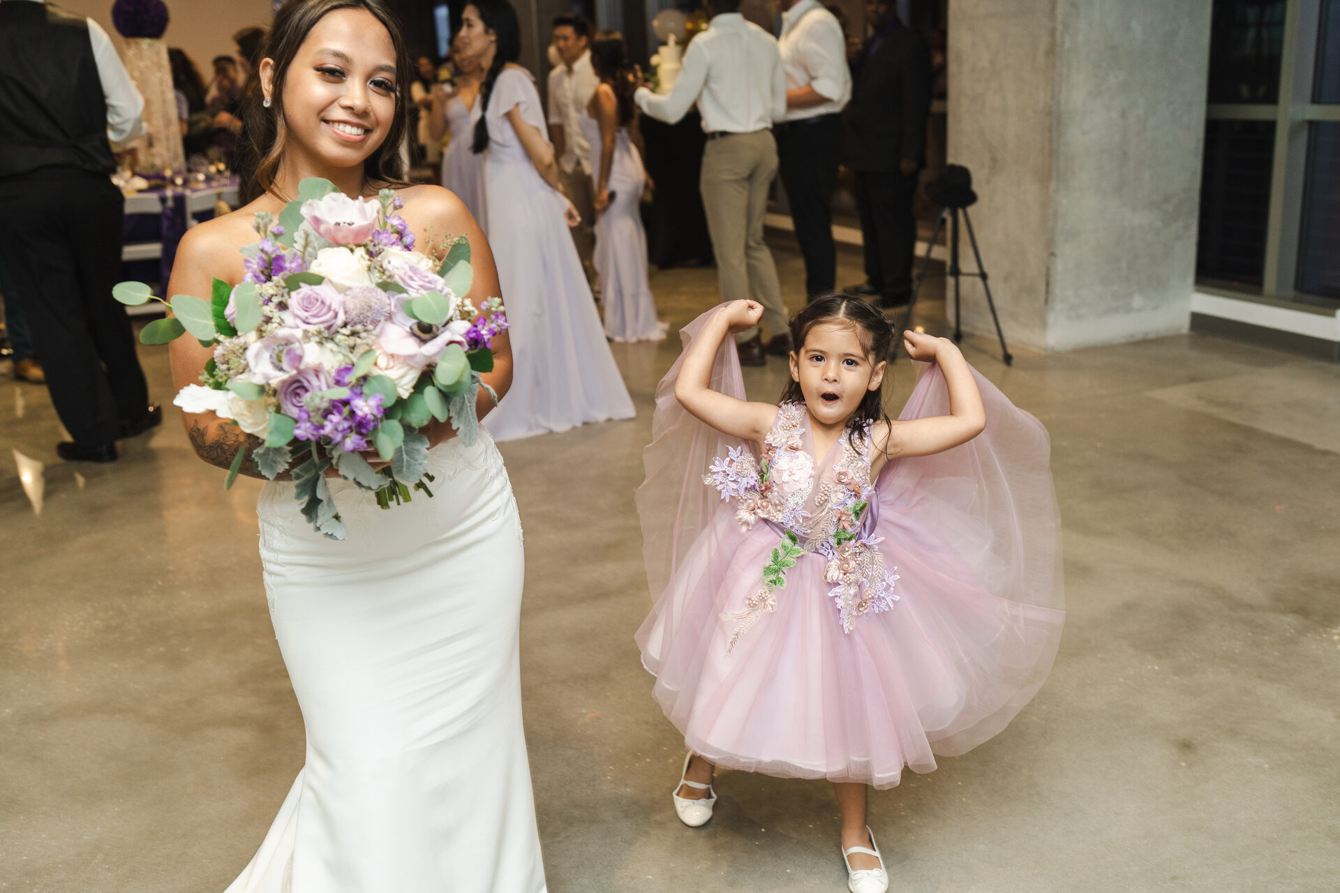 Fine art wedding photography Orlando — bride and flower girl, reception
