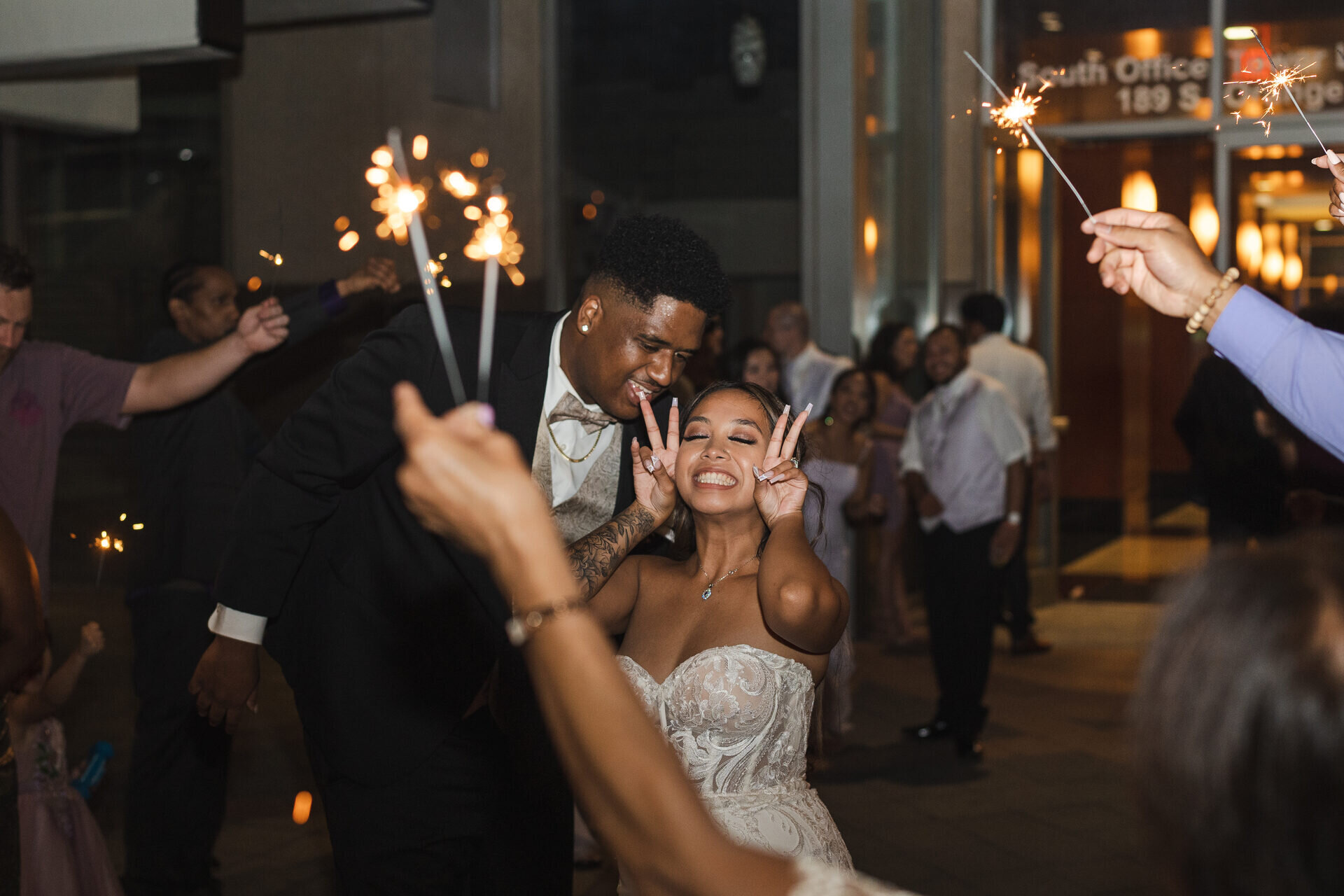 Sparkler exit at the end of a wedding reception